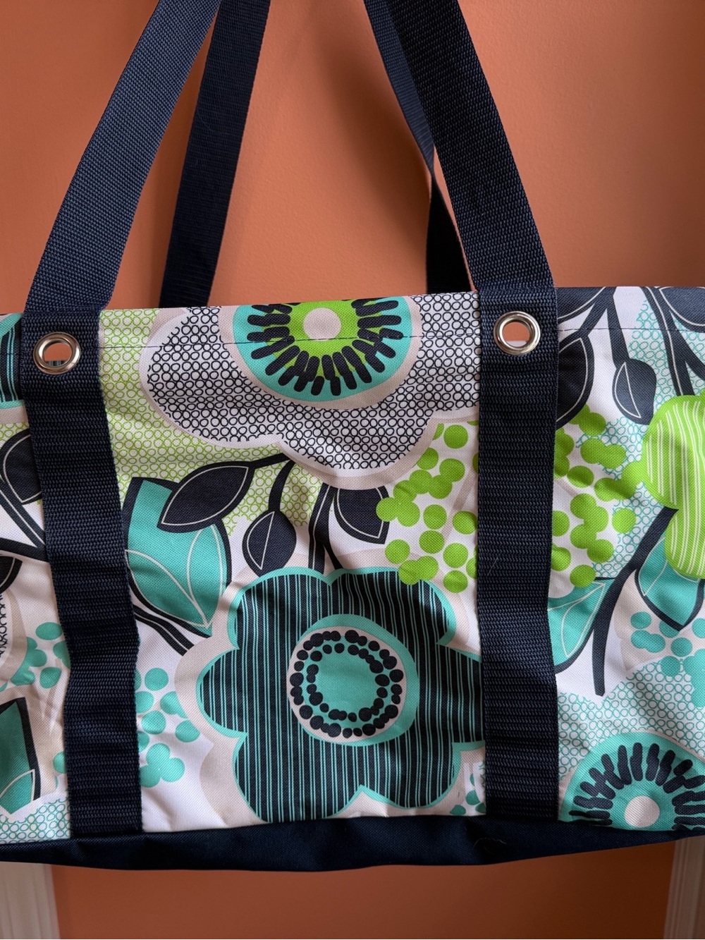 thirty-one Floral Canvas Tote in Teal, Lime & Black